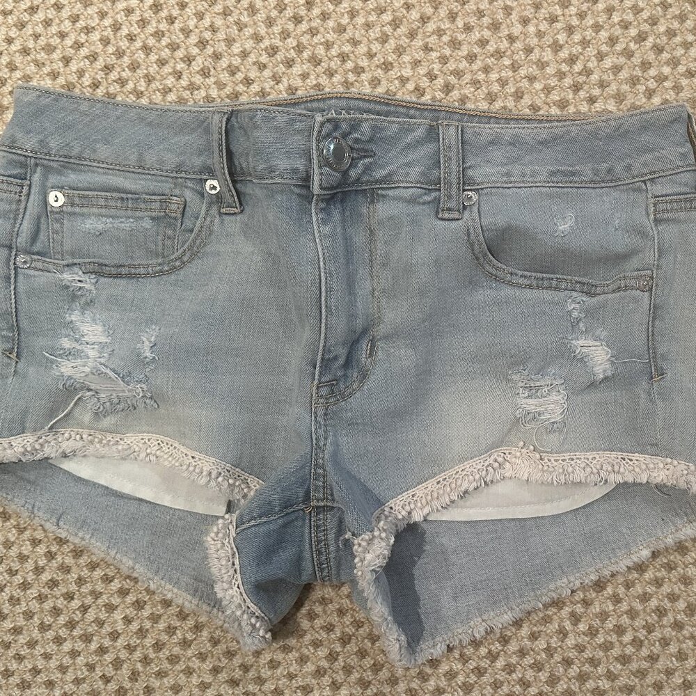 American Eagle Outfitters Light Blue Distressed Denim Jean Shorts